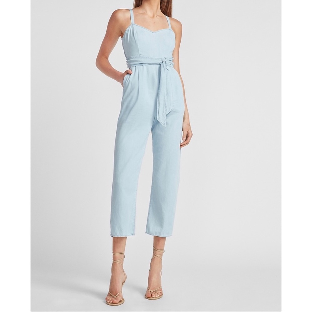 EXPRESS Linen-Blend Cross Back Culotte Jumpsuit - Picture 1 of 16